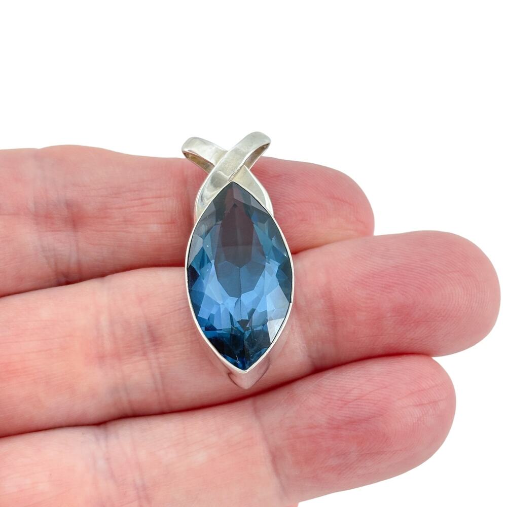 Vintage Sterling Silver 925 Blue Glass Marquise Pendant